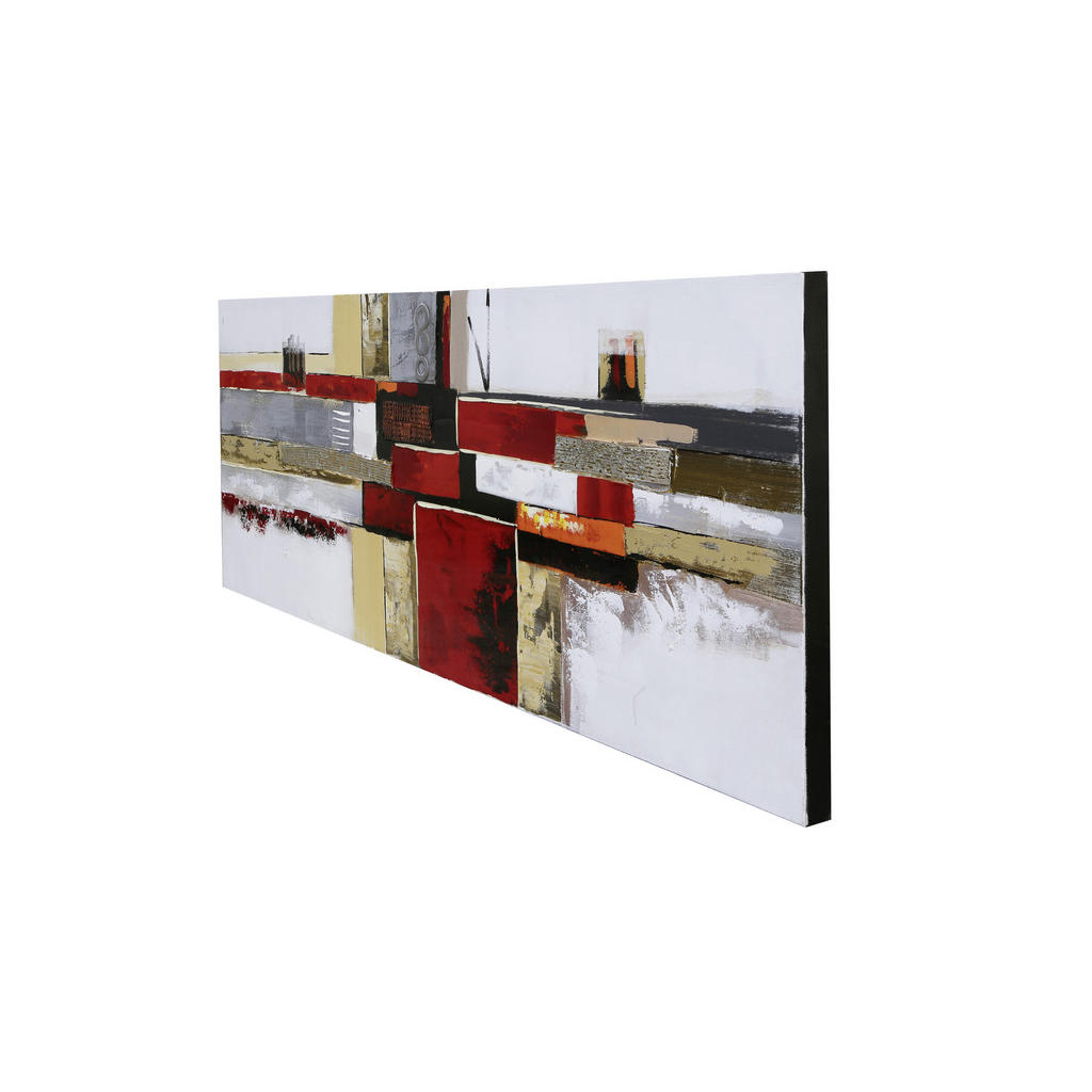Thumbnail - Monee Ölgemälde, Gelb, Grau, Rot, Holz, Metall, Textil, Tanne, vollmassiv, rechteckig, 150x55x3.5 cm, handgemalt, Keilra...