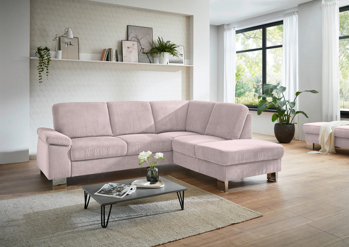 ECKSOFA in Cord Altrosa  - Edelstahlfarben/Altrosa, Konventionell, Textil/Metall (248/200cm) - Beldomo System