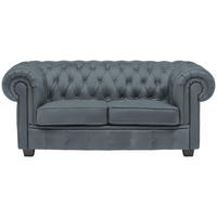 CHESTERFIELD-SOFA  in Lederlook Graublau  - Wengefarben/Graublau, LIFESTYLE, Holz/Textil (180/76,5/96cm) - Landscape
