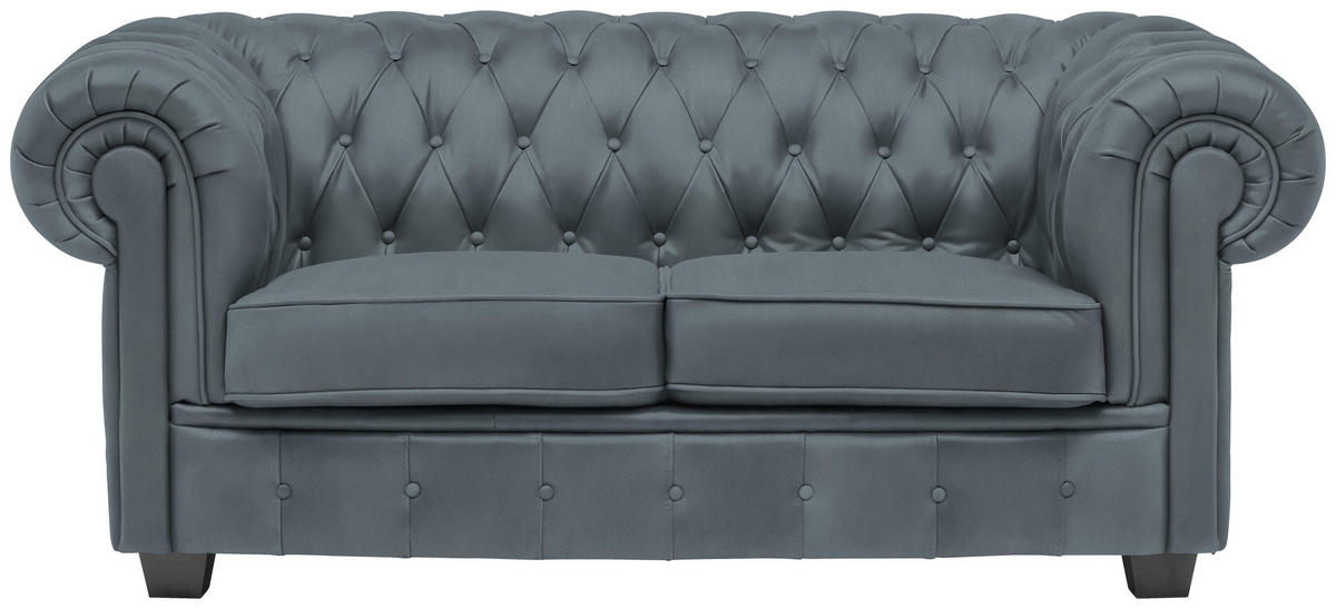 CHESTERFIELD-SOFA  in Lederlook Graublau  - Wengefarben/Graublau, LIFESTYLE, Holz/Textil (180/76,5/96cm) - Landscape