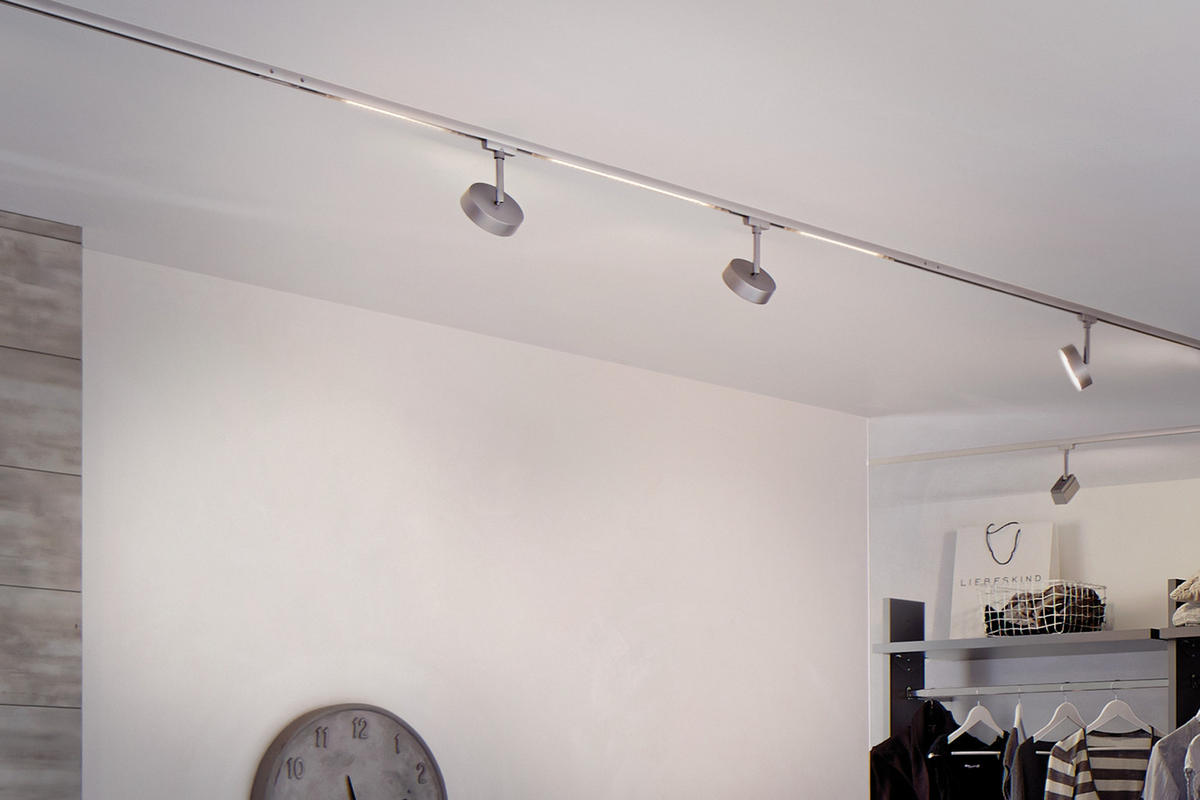 SCHIENENSYSTEM-STRAHLER URail   - Chromfarben, Basics, Kunststoff/Metall (9,8/14,7/5cm) - Paulmann