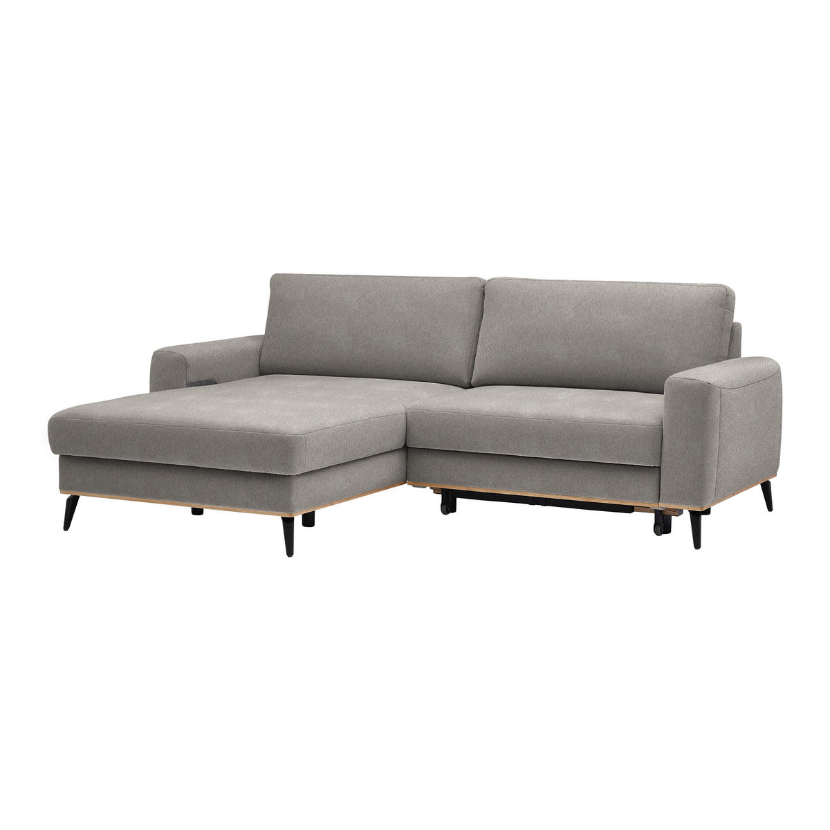 ECKSOFA in Lederlook, Mikrofaser Silberfarben  - Silberfarben/Schwarz, Konventionell, Holz/Textil (167/234cm) - MID.YOU