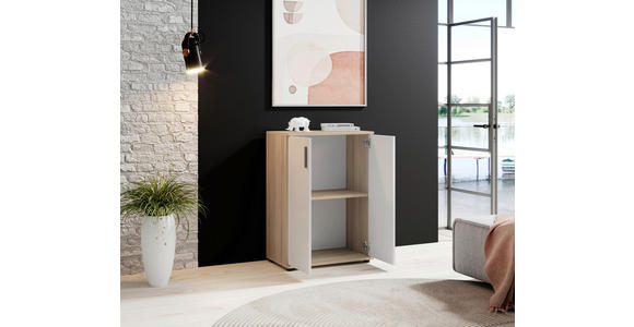 KOMMODE 60/84/35 cm in Weiß, Sonoma Eiche - Silberfarben/Schwarz, KONVENTIONELL, Holzwerkstoff/Kunststoff (60/84/35cm) - Carryhome