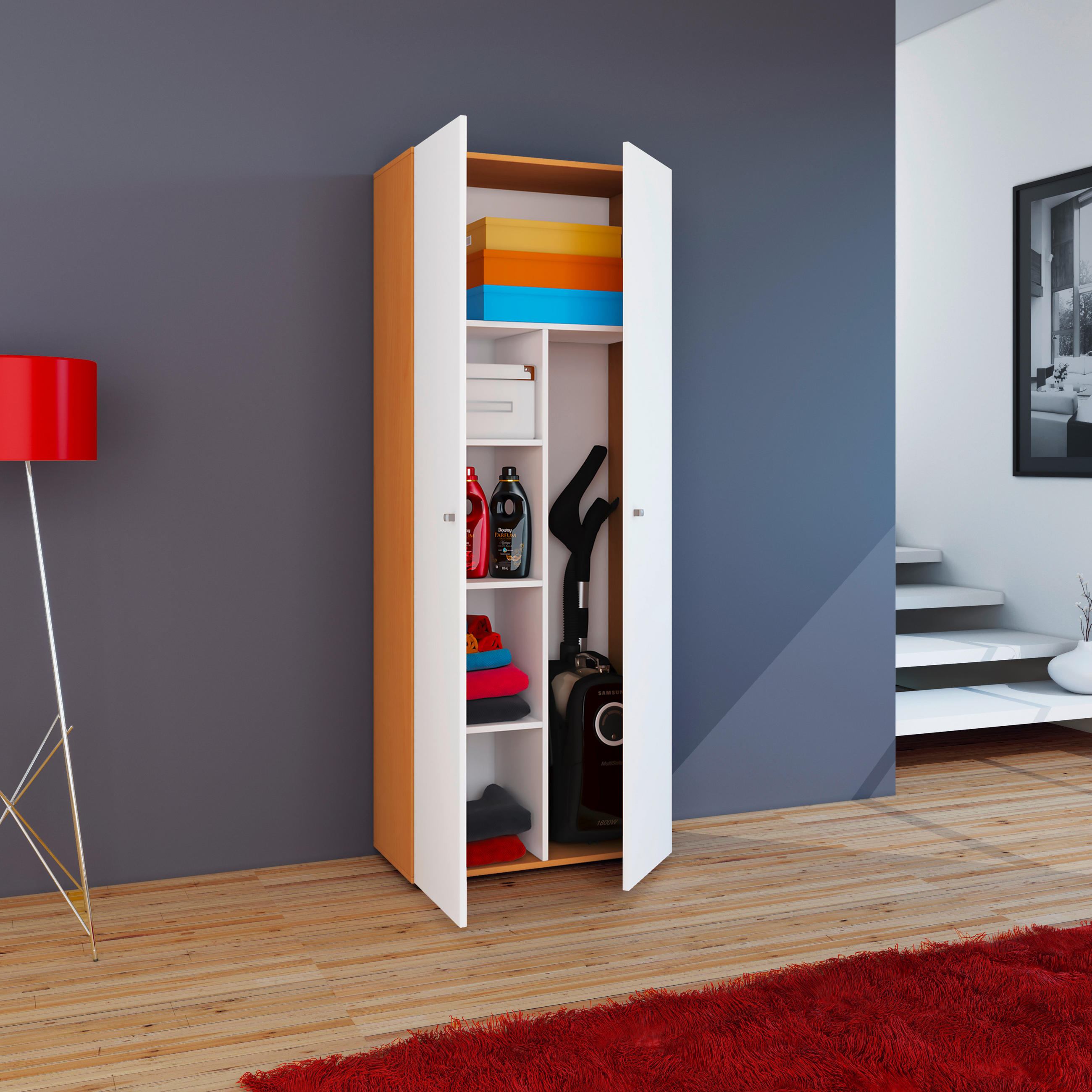 MULTISKÅP 70/178/39 cm 2-dörrar - vit/bokfärgad, Design, trämaterial/plast (70/178/39cm) - MID.YOU