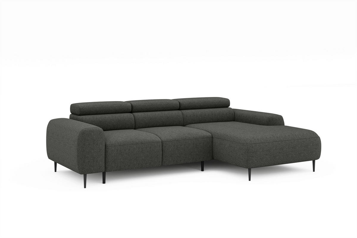 ECKSOFA Anthrazit Struktur Rücken echt, Kopfteilverstellung, Sitztiefenverstellung  - Anthrazit/Schwarz, MODERN, Textil/Metall (274/179cm) - Welnova