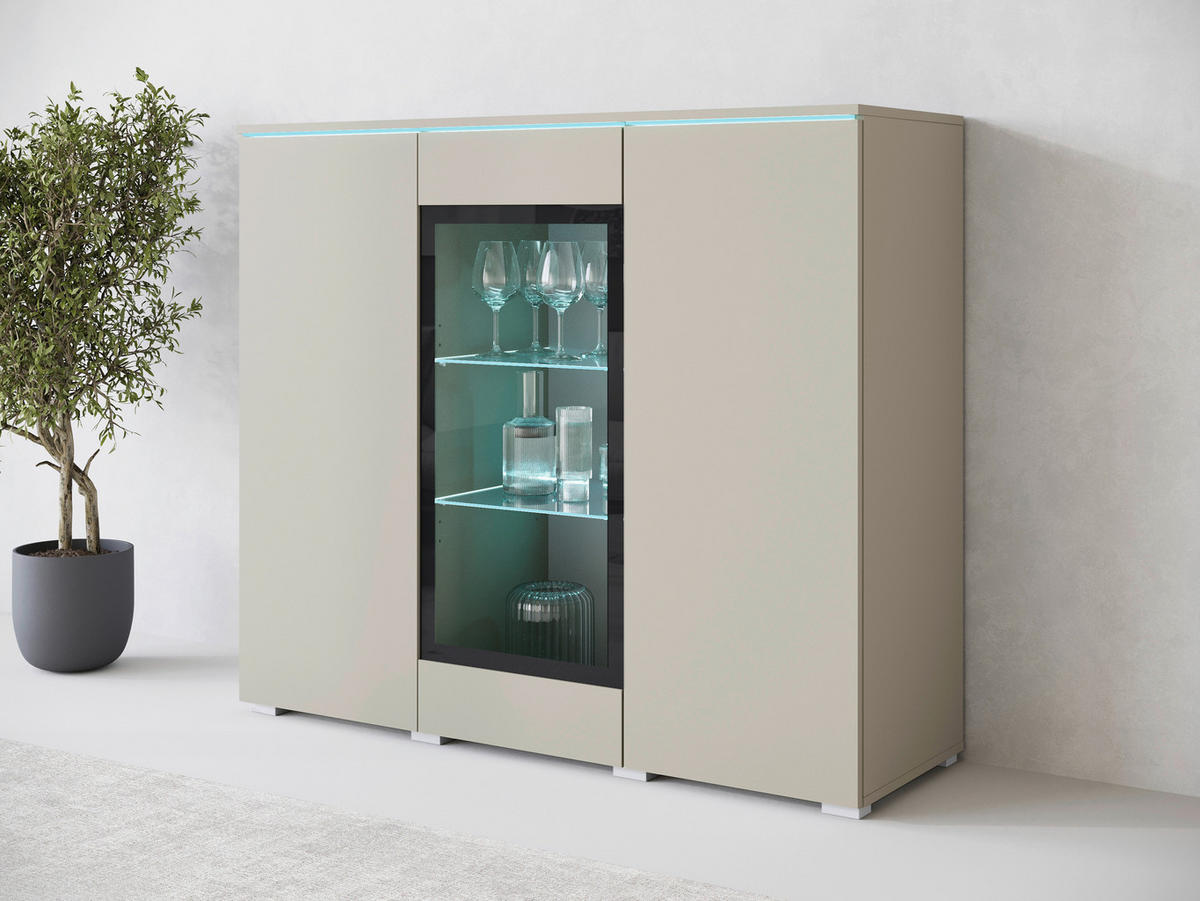 HIGHBOARD Vera  in 120/103,3/39,5 cm  - Kaschmir/Beige, Trend, Glas/Holzwerkstoff (120/103,3/39,5cm)