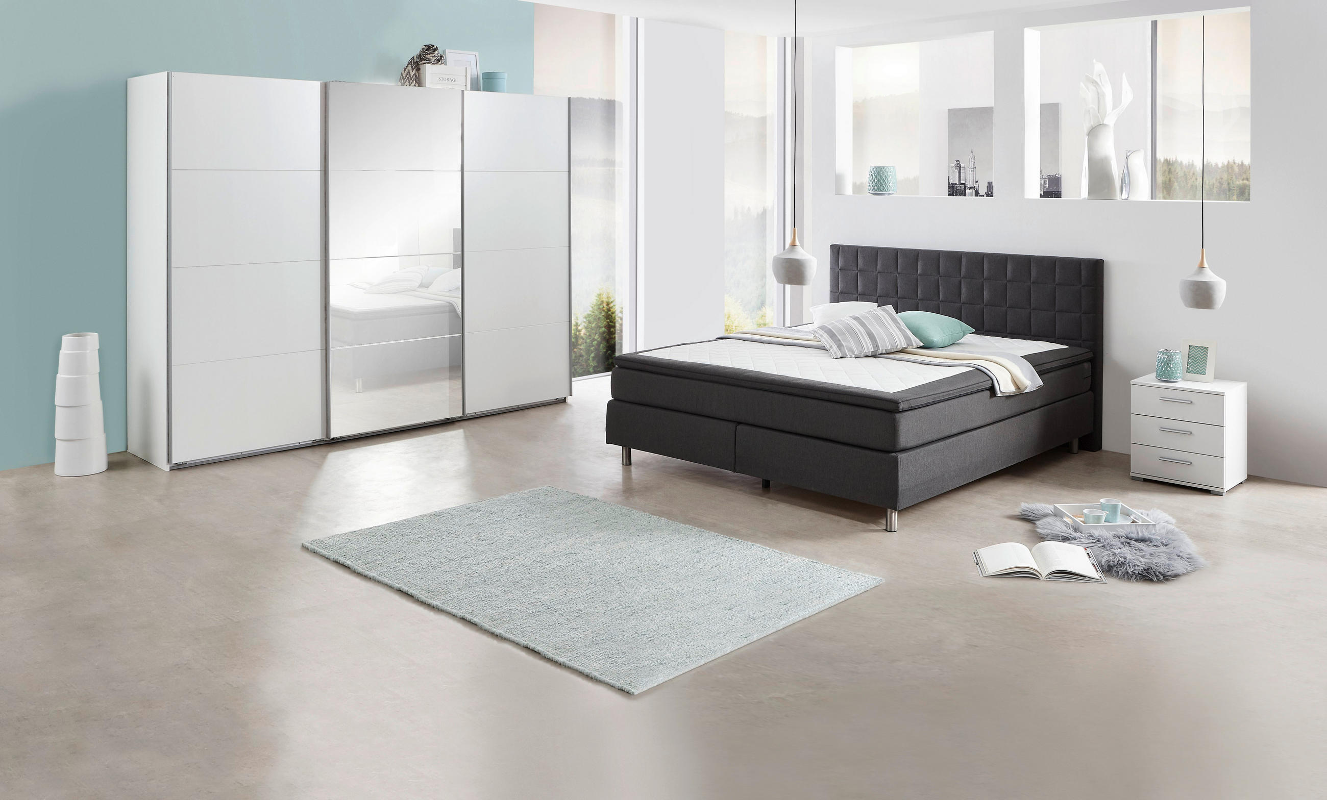 SCHWEBETÜRENSCHRANK 270/210/65 cm 3-türig Weiß  - Alufarben/Weiß, Design, Glas/Holzwerkstoff (270/210/65cm) - Carryhome