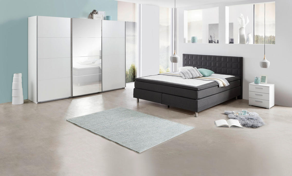BOXSPRINGBETT 180/200 cm  in Anthrazit  - Anthrazit/Alufarben, Konventionell, Textil/Metall (180/200cm) - Carryhome