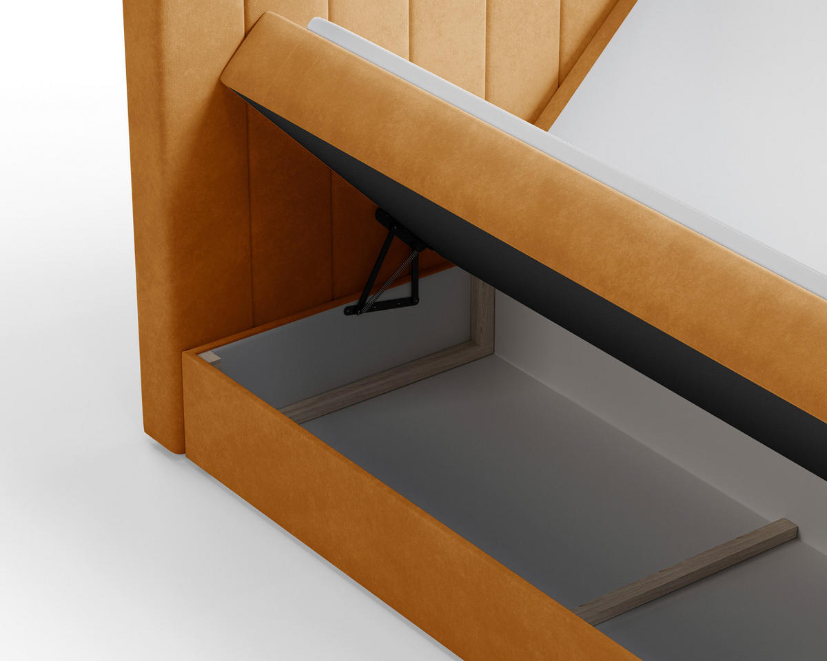 BOXBETT 160/200 cm,  in Currygelb, Bettkasten, Topper, H2 + H3 = mittel + fest  - Currygelb/Schwarz, MODERN, Holz/Kunststoff (160/200cm) - Livetastic