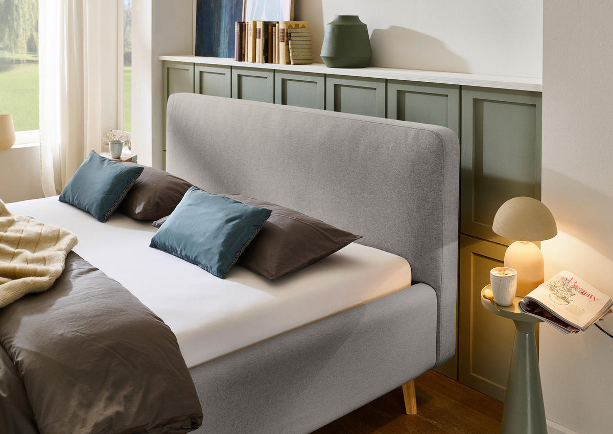 POLSTERBETT 180/200 cm  in Grau  - Eichefarben/Birkefarben, Design, Holz/Textil (180/200cm) - Xora