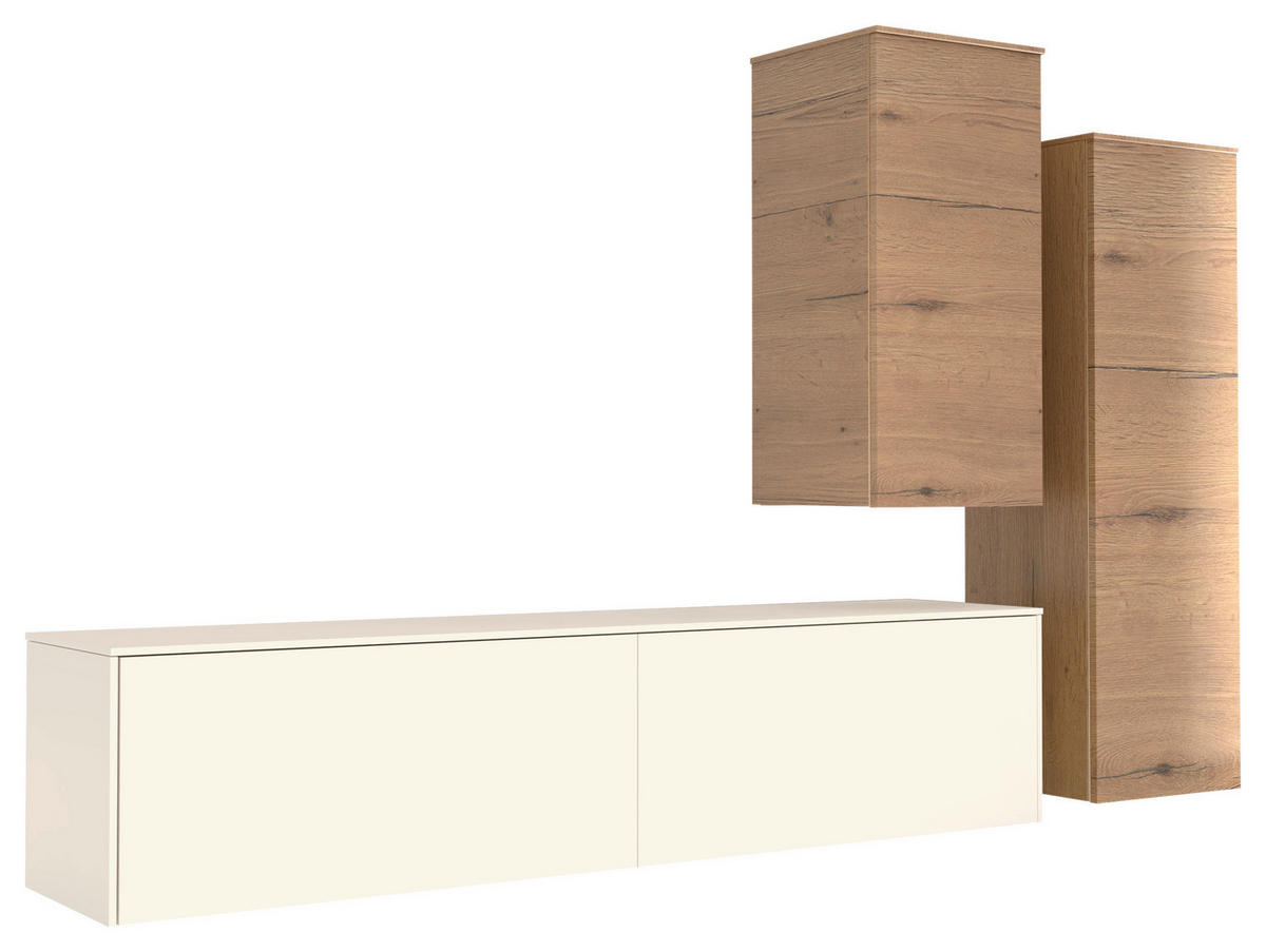 WOHNWAND 3-teilig  in Eichefarben, Hellbraun, Magnolie  234/174/37 cm  - Hellbraun/Eichefarben, Design, Holzwerkstoff (234/174/37cm) - Celina Home