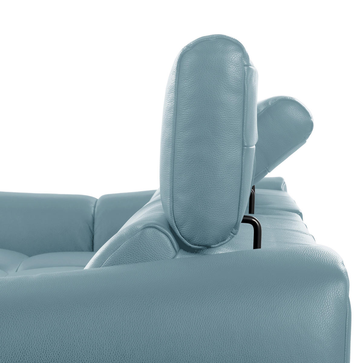 ECKSOFA AVEIRO Hellblau Echtleder Bettkasten, Kopfteilverstellung, Sitzvorzug  - Schwarz/Hellblau, Design, Leder/Kunststoff (177/274cm) - Livetastic