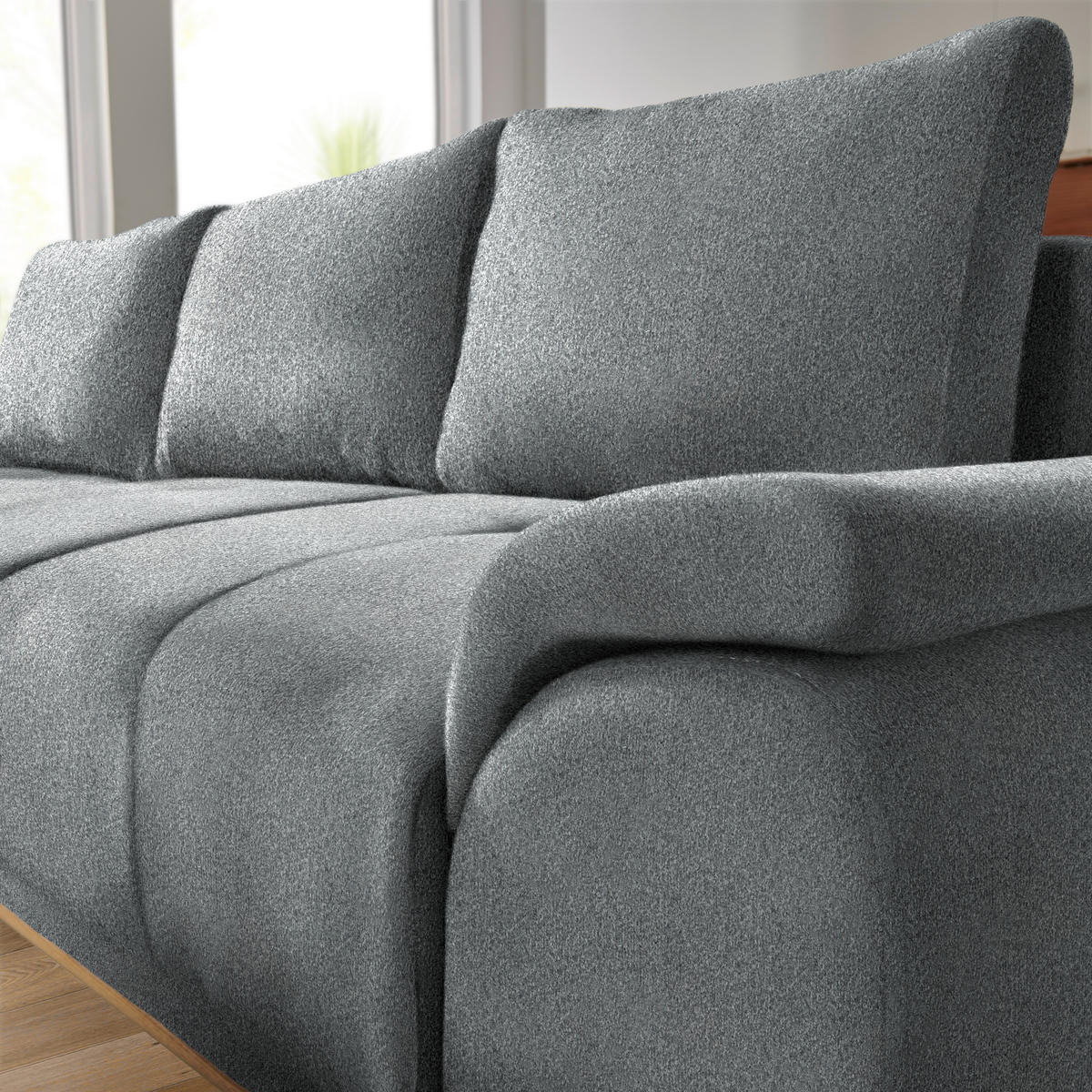 ECKSOFA in Chenille Anthrazit  - Anthrazit/Schwarz, Modern, Textil/Metall (168/262cm) - home24
