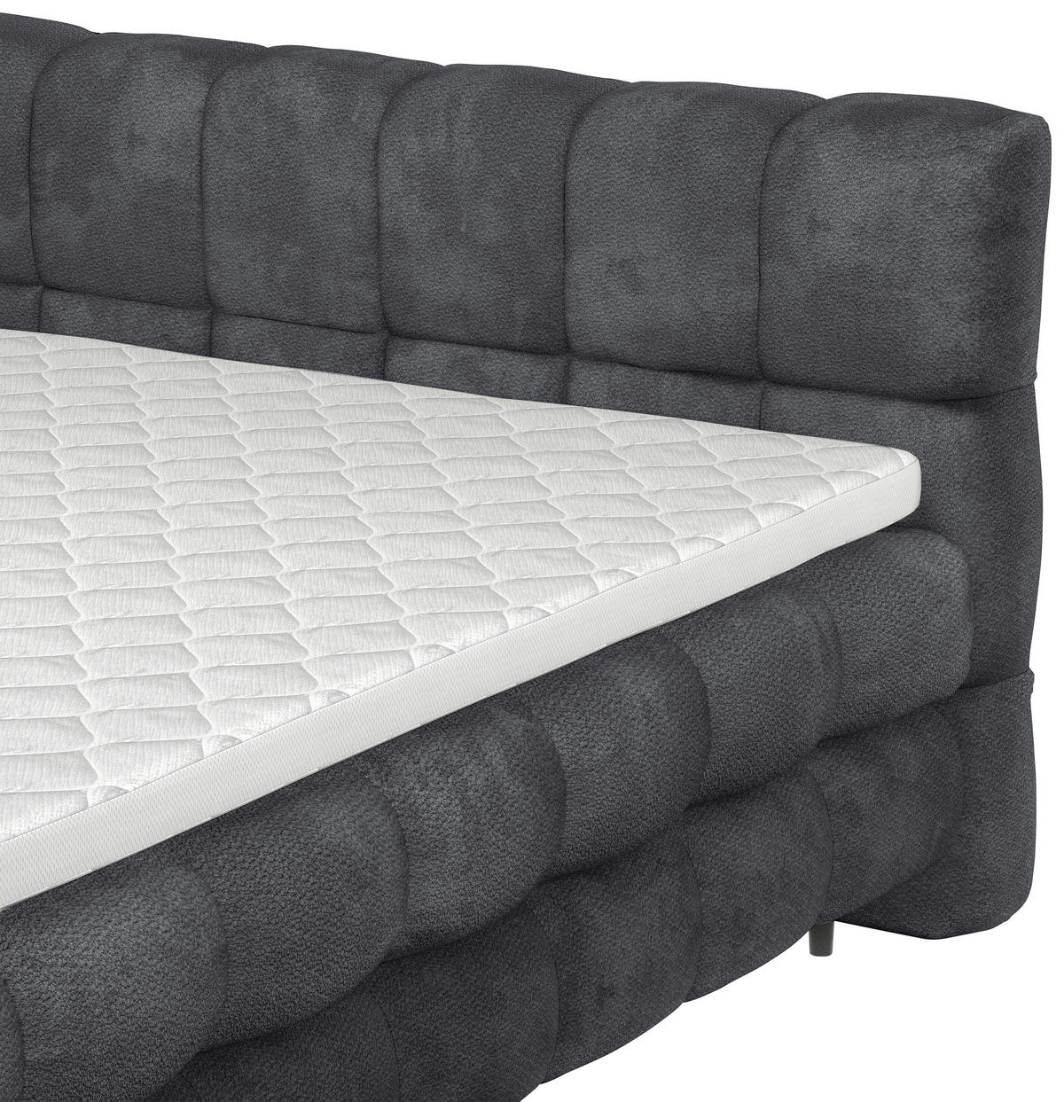 BOXBETT 180/200 cm,  in Anthrazit, gepolstertes Kopfteil, Bettkasten, Topper, H3 + H3 = fest  - Anthrazit/Schwarz, Design, Textil/Metall (180/200cm) - Ti'me