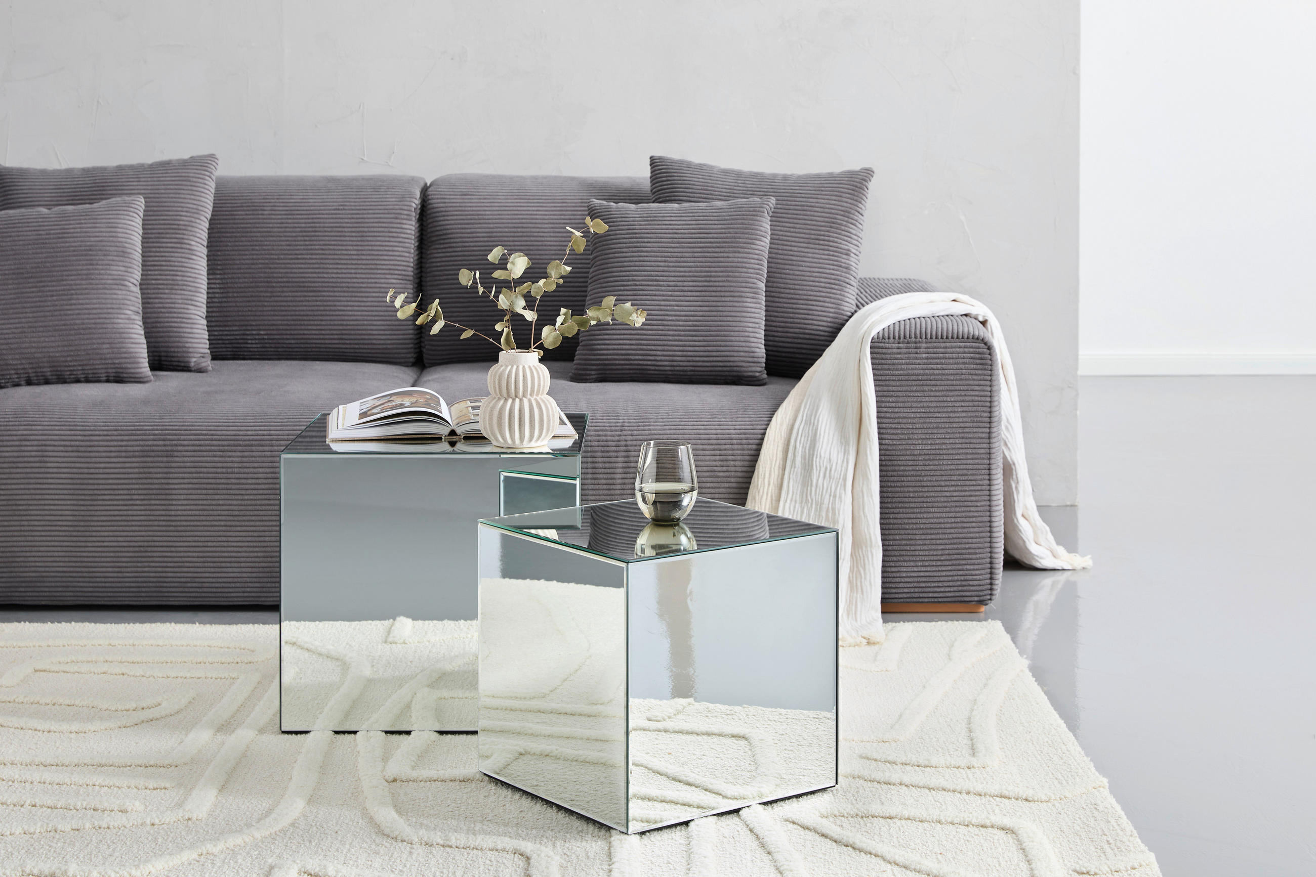 Thumbnail - Mid.you Couchtischset, Klar, Glas, Holzwerkstoff, 2-teilig, quadratisch, 50x40x40 cm, Wohnzimmer, Wohnzimmertische, Satz...