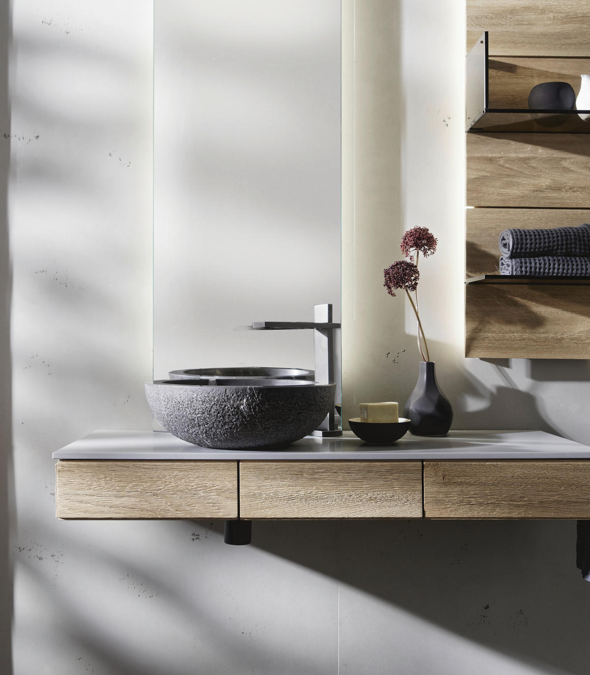 BADEZIMMER  in 96 cm  - Eichefarben/Grau, MODERN, Holz/Stein (96cm) - Voglauer