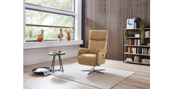 RELAXSESSEL in Leder Honig - Edelstahlfarben/Honig, Design, Leder/Metall (70/124/85cm) - Cantus