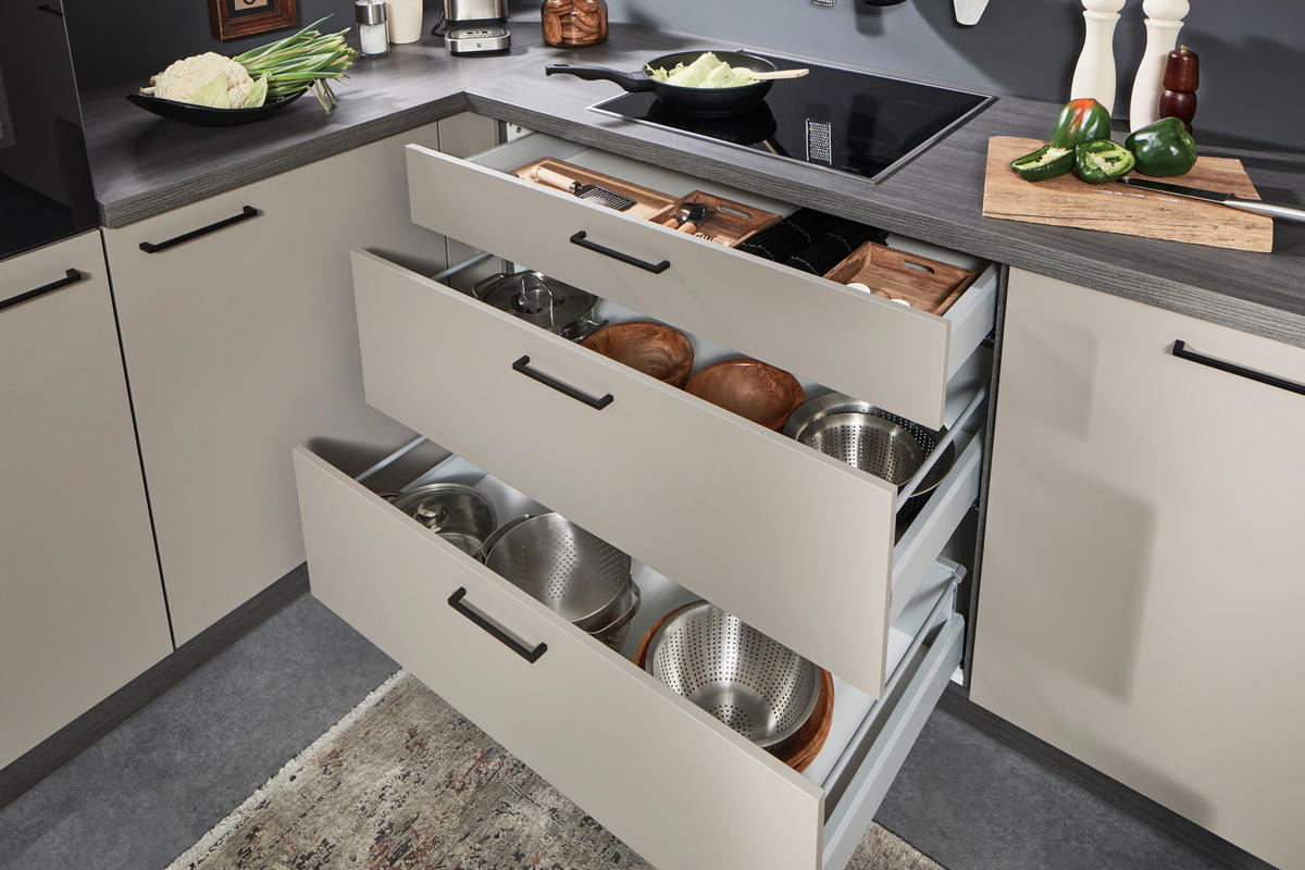 EINBAUKÜCHE   - Creme/Grau, MODERN, Holzwerkstoff - Welnova
