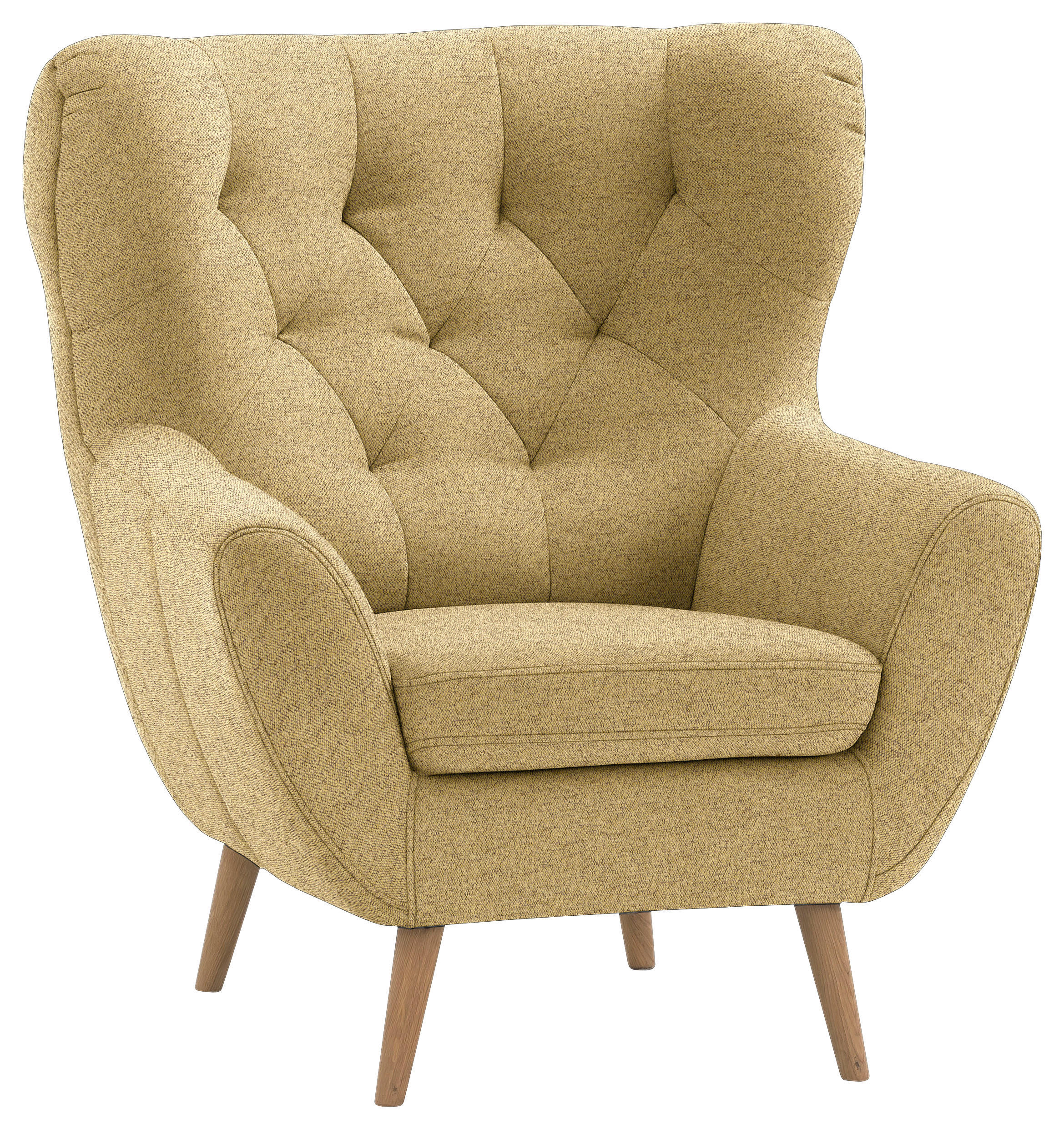 OHRENSESSEL Webstoff Gelb  - Eichefarben/Gelb, Design, Holz/Textil (87/101/95cm) - Stylife