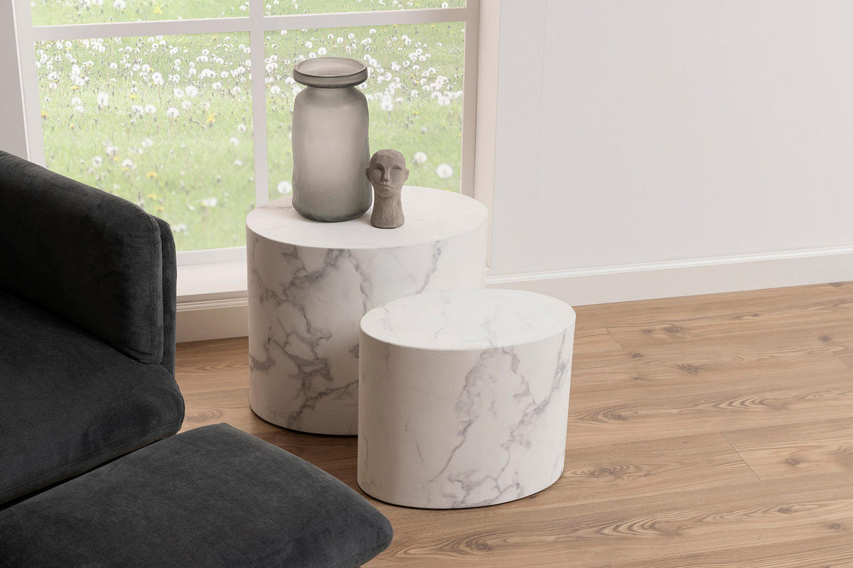 SET DE TABLES D'APPOINT in Papier, Holzwerkstoff 33/48/40 cm   - Weiss/Grau, Trend, Papier/Holzwerkstoff (33/48/40cm) - MID.YOU