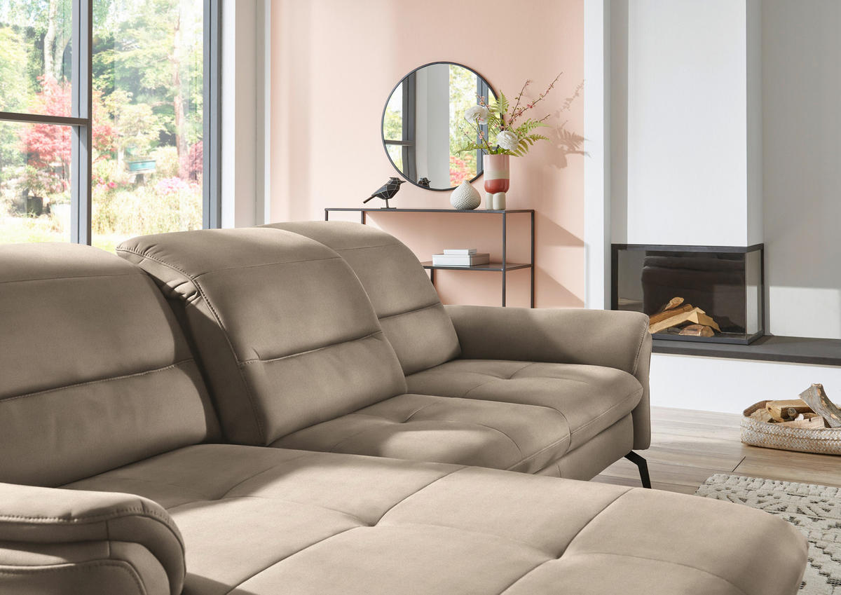 ECKSOFA in Flachgewebe Naturfarben, Sandfarben  - Sandfarben/Schwarz, Konventionell, Textil/Metall (181/260cm) - Beldomo Speed