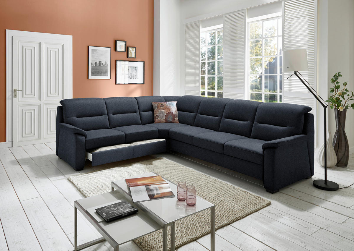 ECKSOFA in Mikrofaser Blau  - Blau/Schwarz, Konventionell, Holz/Textil (245/303cm) - Beldomo Comfort