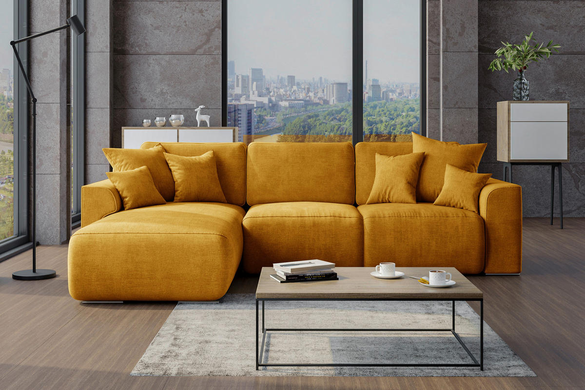 ECKSOFA in Samt Gelb  195/293 cm  - Chromfarben/Gelb, KONVENTIONELL, Kunststoff/Textil (195/293cm) - Carryhome