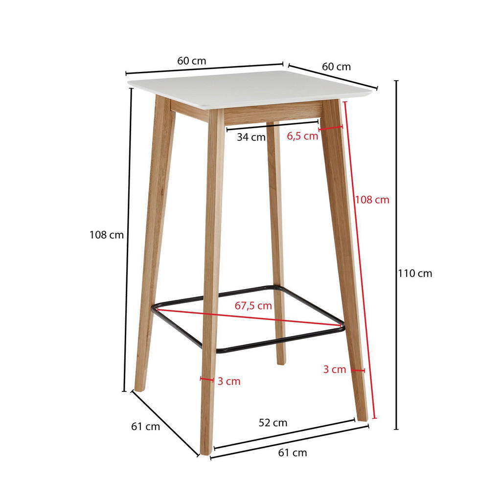 Thumbnail - Mid.you Bartisch, Weiß, Holz, Holzwerkstoff, Eiche, massiv, quadratisch, 60x110x60 cm, Esszimmer, Tische, Stehtische