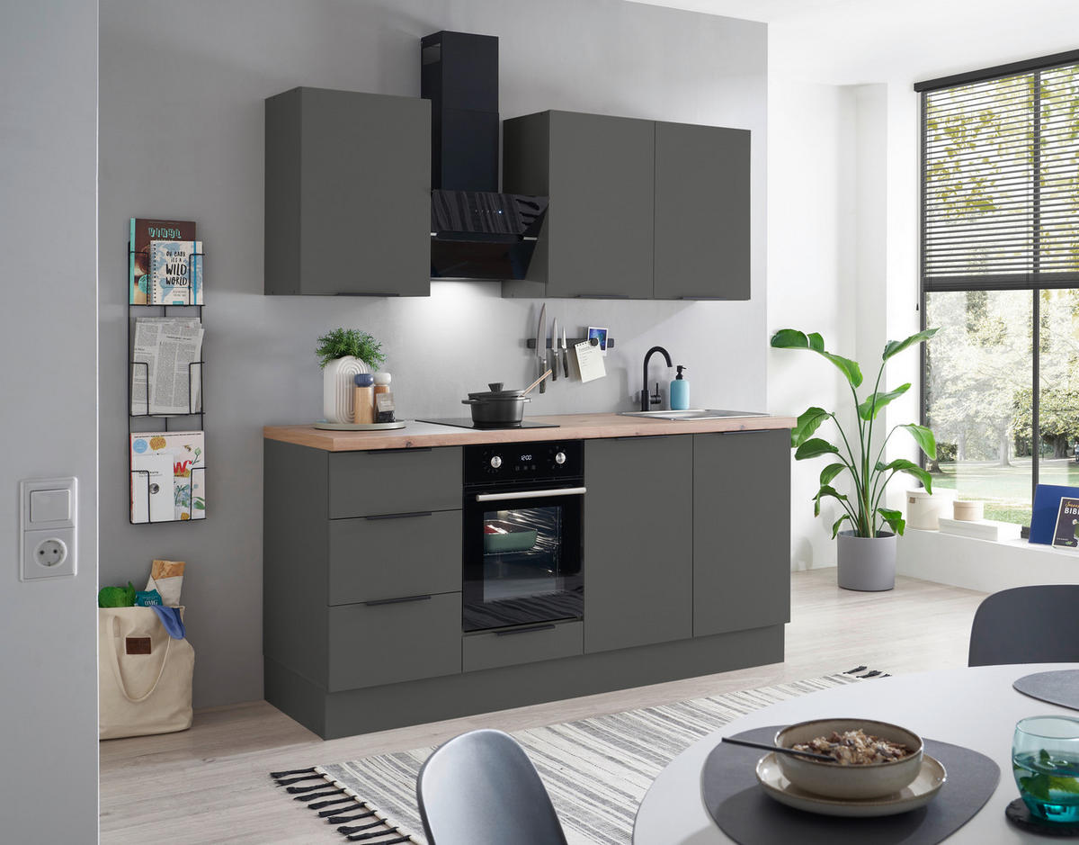 KÜCHENBLOCK   in Graphitfarben  - Schwarz/Graphitfarben, Basics, Holzwerkstoff/Metall (180/210/60cm) - Carryhome