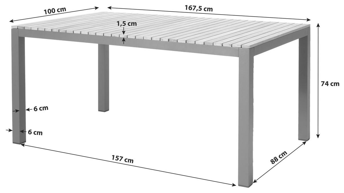 GARTENTISCHGRUPPE Teakholzvollmassiv  - Anthrazit/Schwarz, Natur, Holz/Kunststoff (56,5/84/62cm) - Gardenson