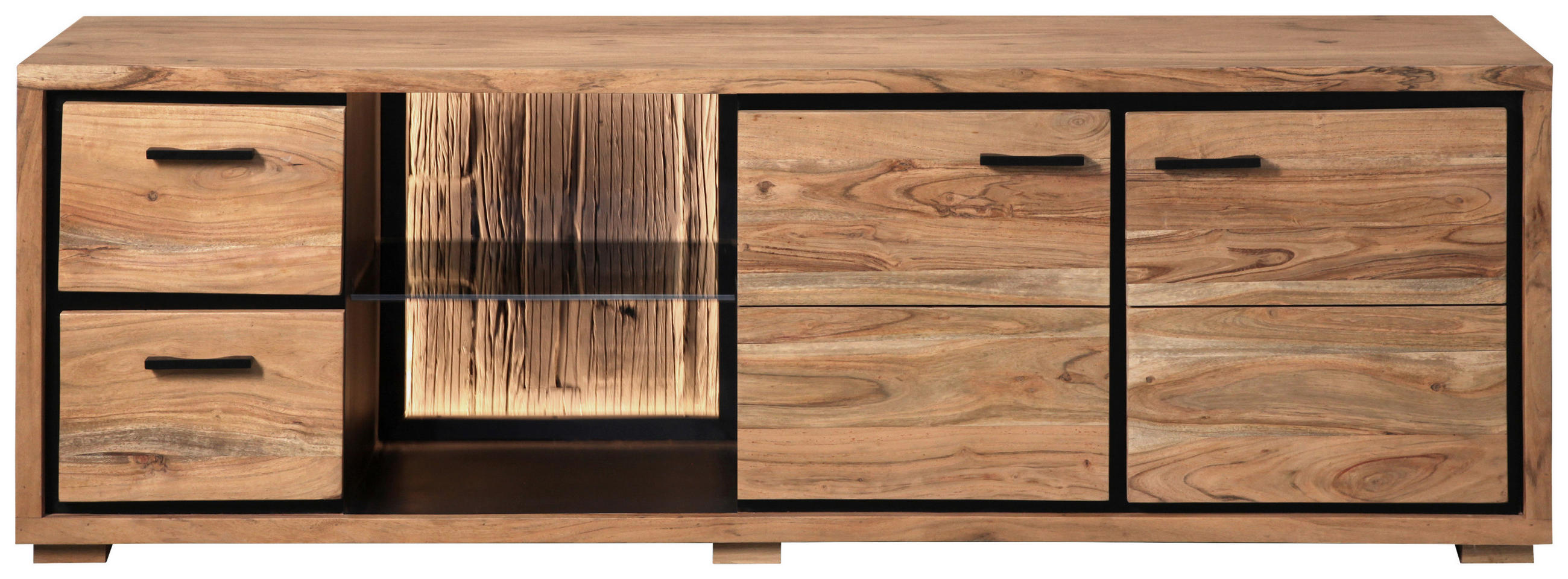 LOWBOARD  in 175/60/40 cm  - Schwarz/Akaziefarben, LIFESTYLE, Glas/Holz (175/60/40cm) - Landscape