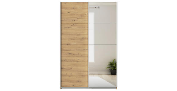 SCHWEBETÜRENSCHRANK  in Eiche Artisan  - Alufarben/Eiche Artisan, KONVENTIONELL, Glas/Holzwerkstoff (136/210/62cm) - Xora