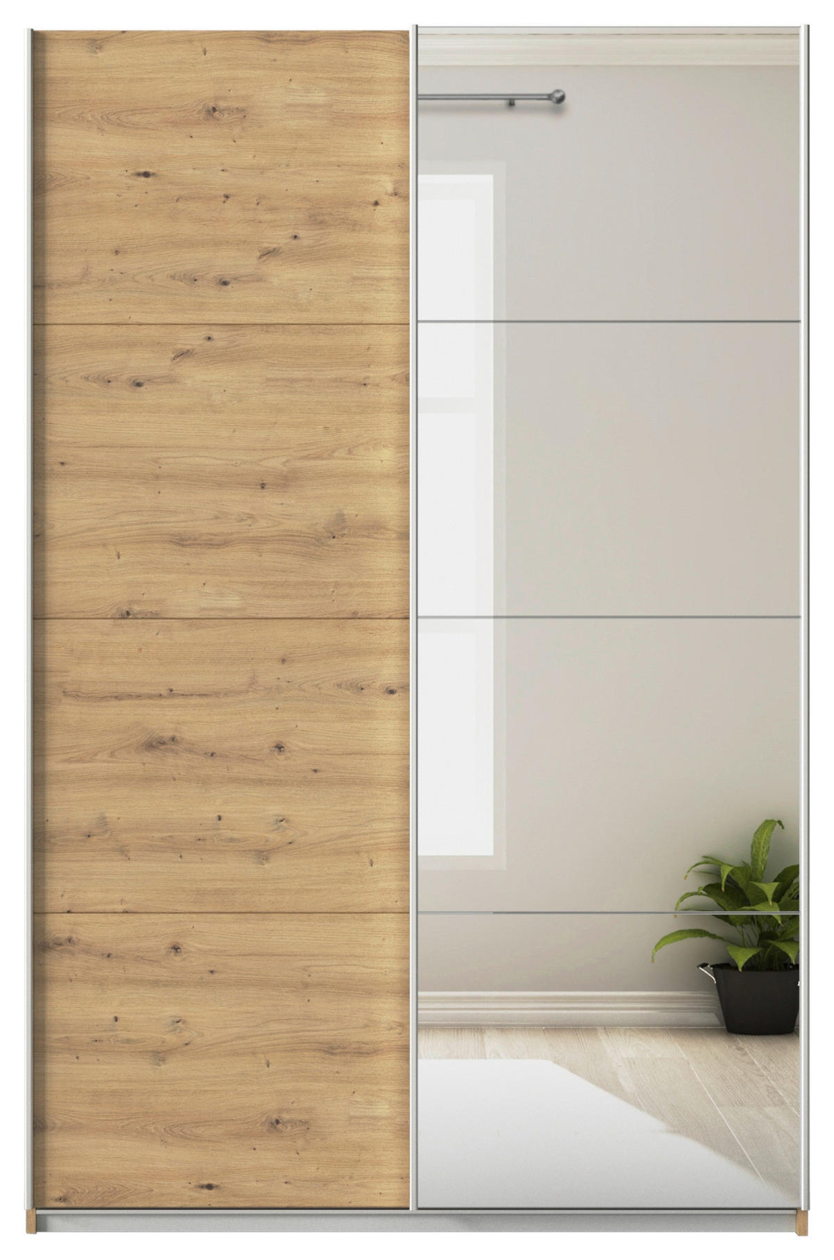 SCHWEBETÜRENSCHRANK  in Eiche Artisan  - Alufarben/Eiche Artisan, KONVENTIONELL, Glas/Holzwerkstoff (136/229/62cm) - Xora