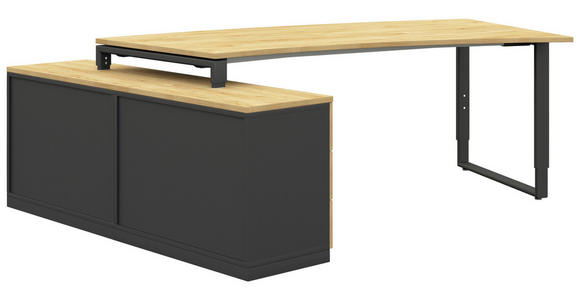 ECKSCHREIBTISCH in Anthrazit, Hickory - Anthrazit/Alufarben, Design, Holzwerkstoff/Metall (200/160cm) - Moderano