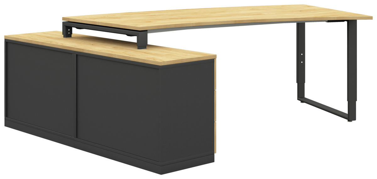 ECKSCHREIBTISCH  in Anthrazit, Hickory  - Anthrazit/Alufarben, Design, Holzwerkstoff/Metall (200/160cm) - Moderano