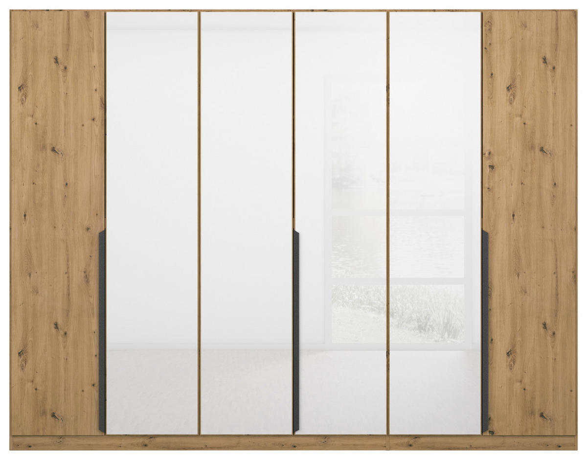 DREHTÜRENSCHRANK 271/210/54 cm 6-türig Weiß, Eiche Artisan  - Weiß/Eiche Artisan, MODERN, Glas/Holzwerkstoff (271/210/54cm) - Rauch Möbel