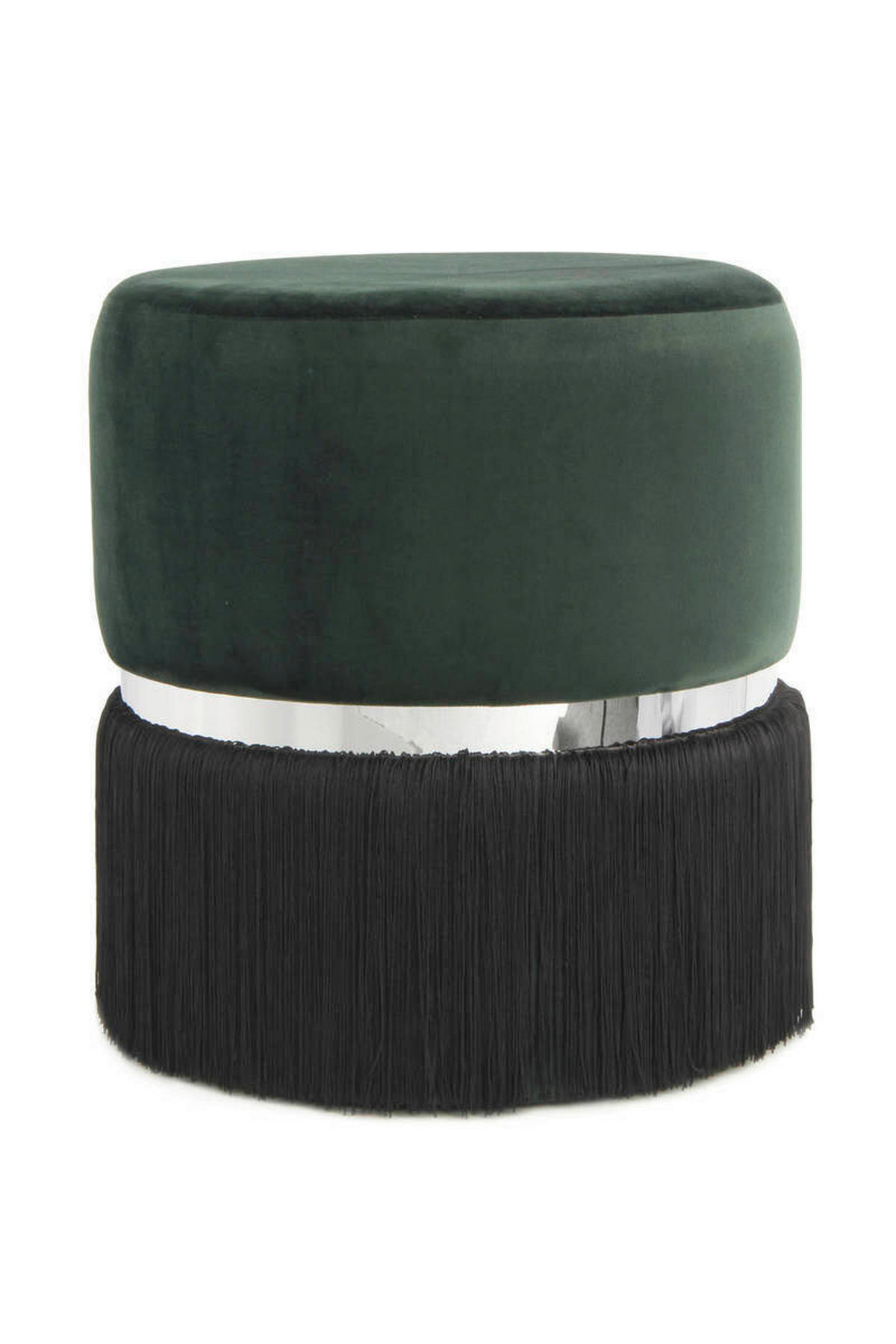 HOCKER in Metall, Textil, Holzwerkstoff Silberfarben, Dunkelgrün, Schwarz  - Dunkelgrün/Silberfarben, Basics, Holzwerkstoff/Textil (41/44,5/41cm) - Kayoom