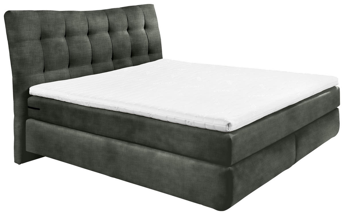 BOXSPRINGBETT 180/200 cm,  in Dunkelgrün, gepolstertes Kopfteil, Topper, Matratzen, H3 + H4 = fest + sehr fest  - Dunkelgrün/Schwarz, Basics, Holzwerkstoff/Kunststoff (180/200cm) - Esposa