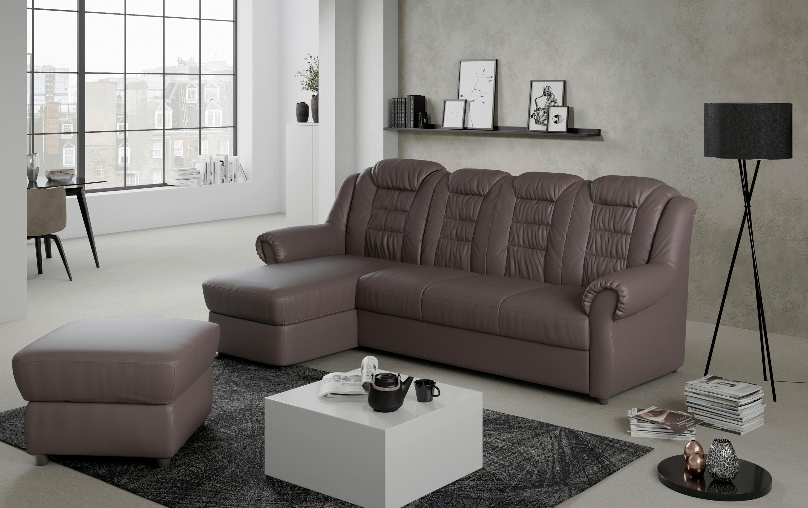 ECKSOFA Braun Lederlook  - Schwarz/Braun, KONVENTIONELL, Kunststoff/Textil (165/262cm) - Livetastic