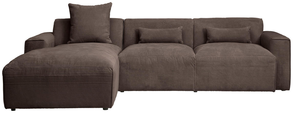 ECKSOFA in Cord Mokka  - Schwarz/Mokka, Design, Kunststoff/Textil (196/303cm) - Livetastic