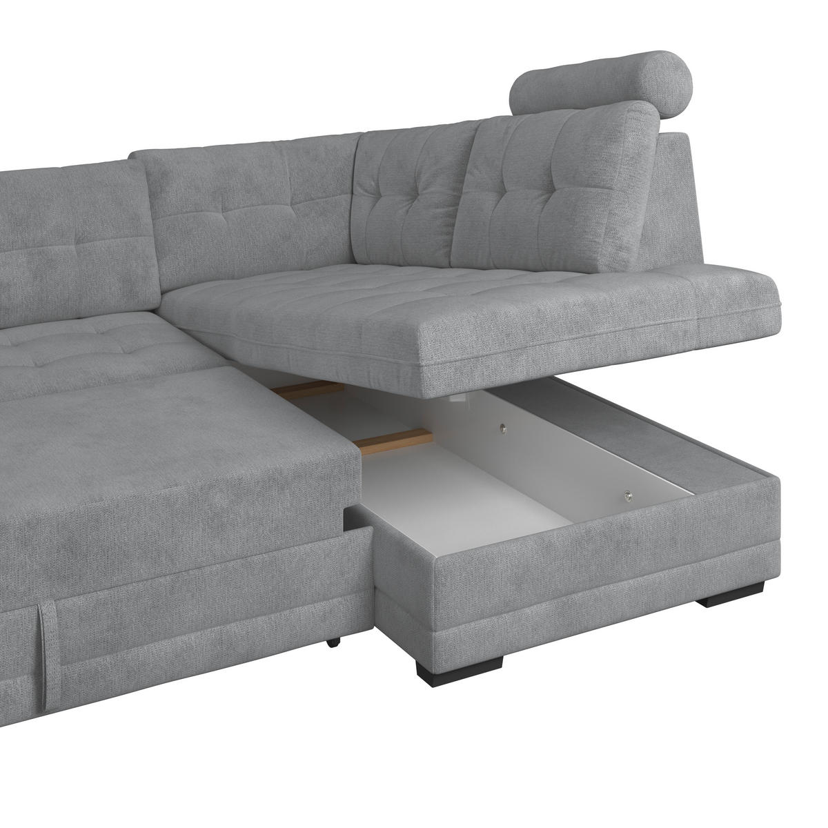 ECKSOFA Grau Mikrofaser, Struktur Bettkasten, Schlaffunktion, Rücken echt, Kopfteilverstellung, Kopfstütze  - Schwarz/Grau, KONVENTIONELL, Kunststoff/Textil (251/183cm) - MID.YOU