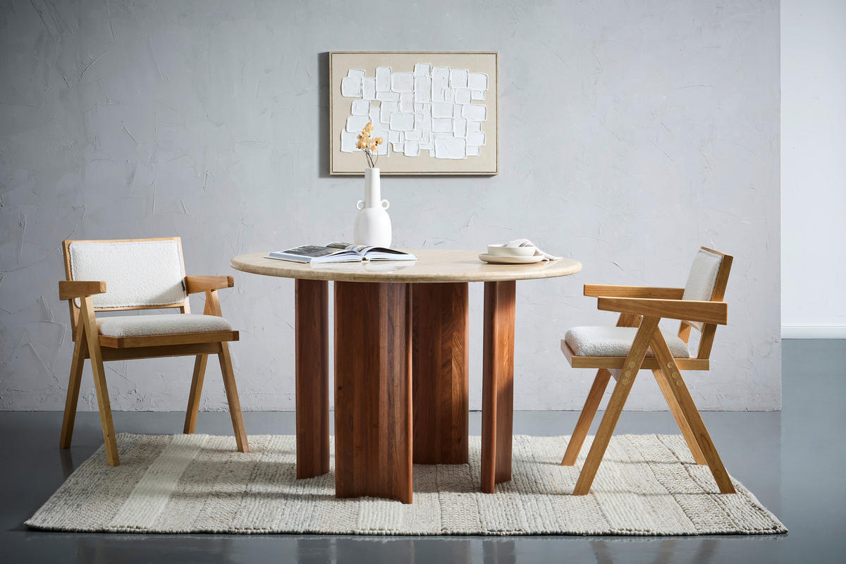 ESSTISCH in Holz, Stein  - Naturfarben/Akaziefarben, Trend, Holz/Stein (120cm) - Livetastic