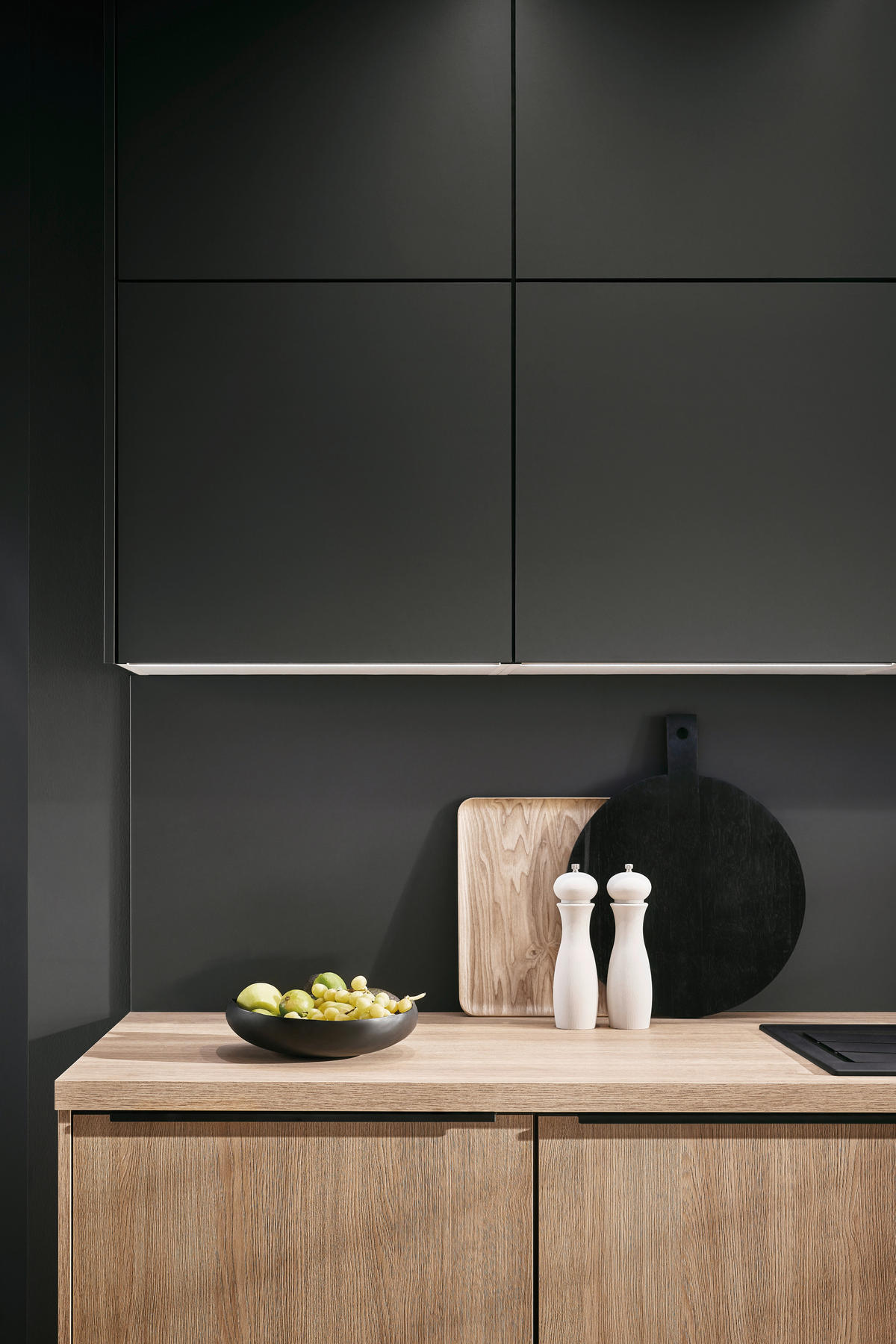EINBAUKÜCHE   - Eichefarben/Graphitfarben, Design, Holzwerkstoff - Xora