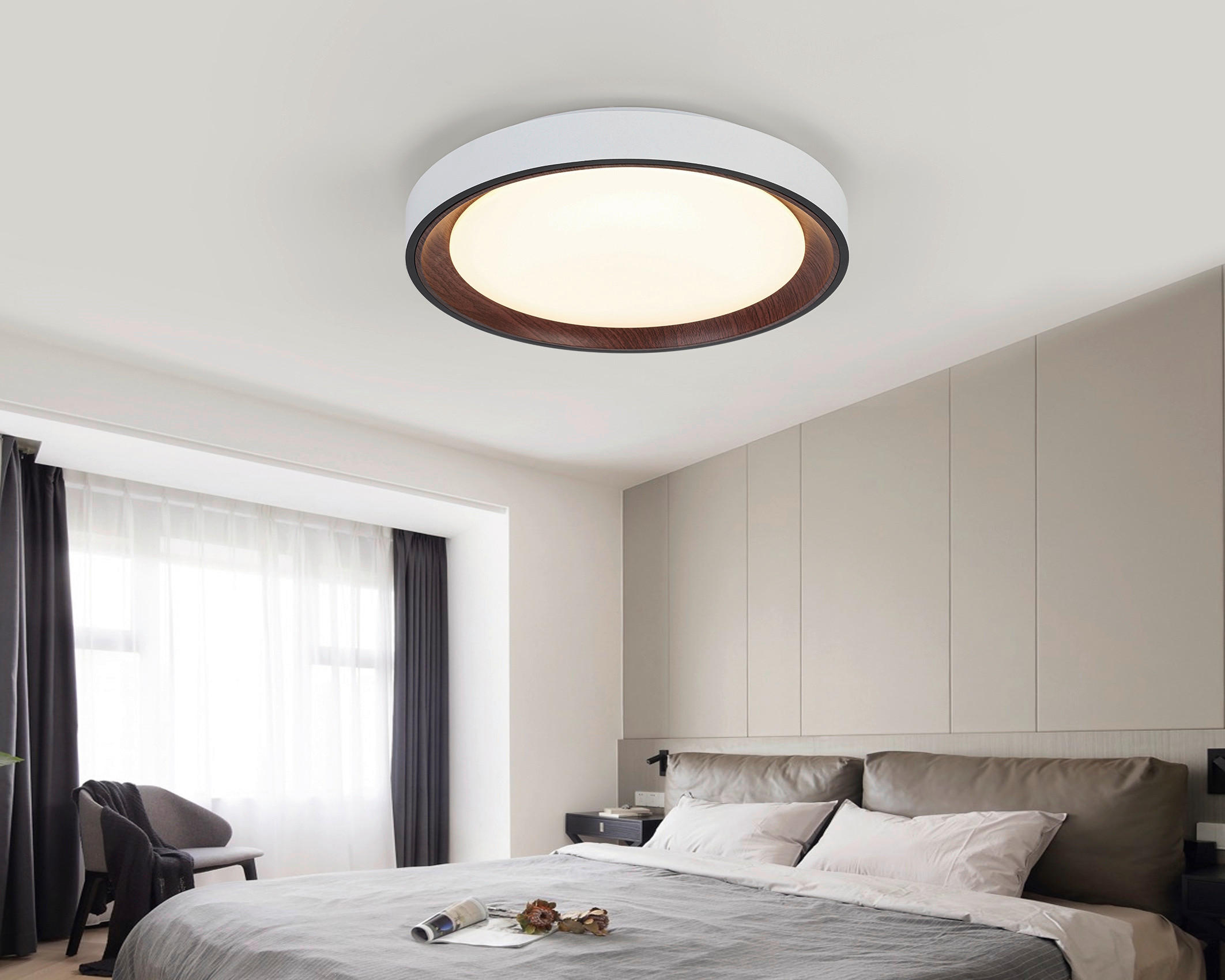 DECKENLEUCHTE 40/7 cm   - Walnussfarben/Schwarz, Trend, Kunststoff/Metall (40/7cm) - Novel