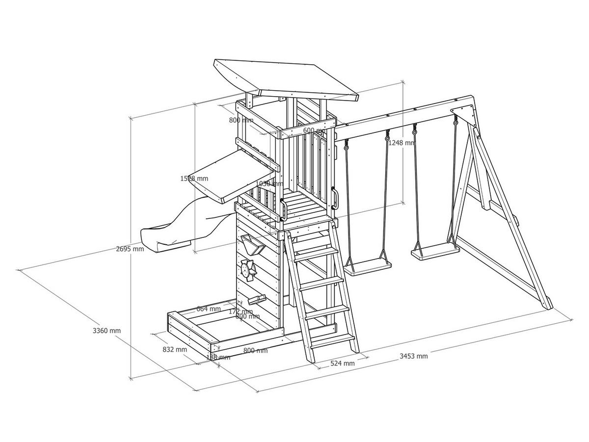 SPIELTURM 345/270/336 cm  - Blau/Braun, KONVENTIONELL, Holz (345/270/336cm) - Ambia Garden