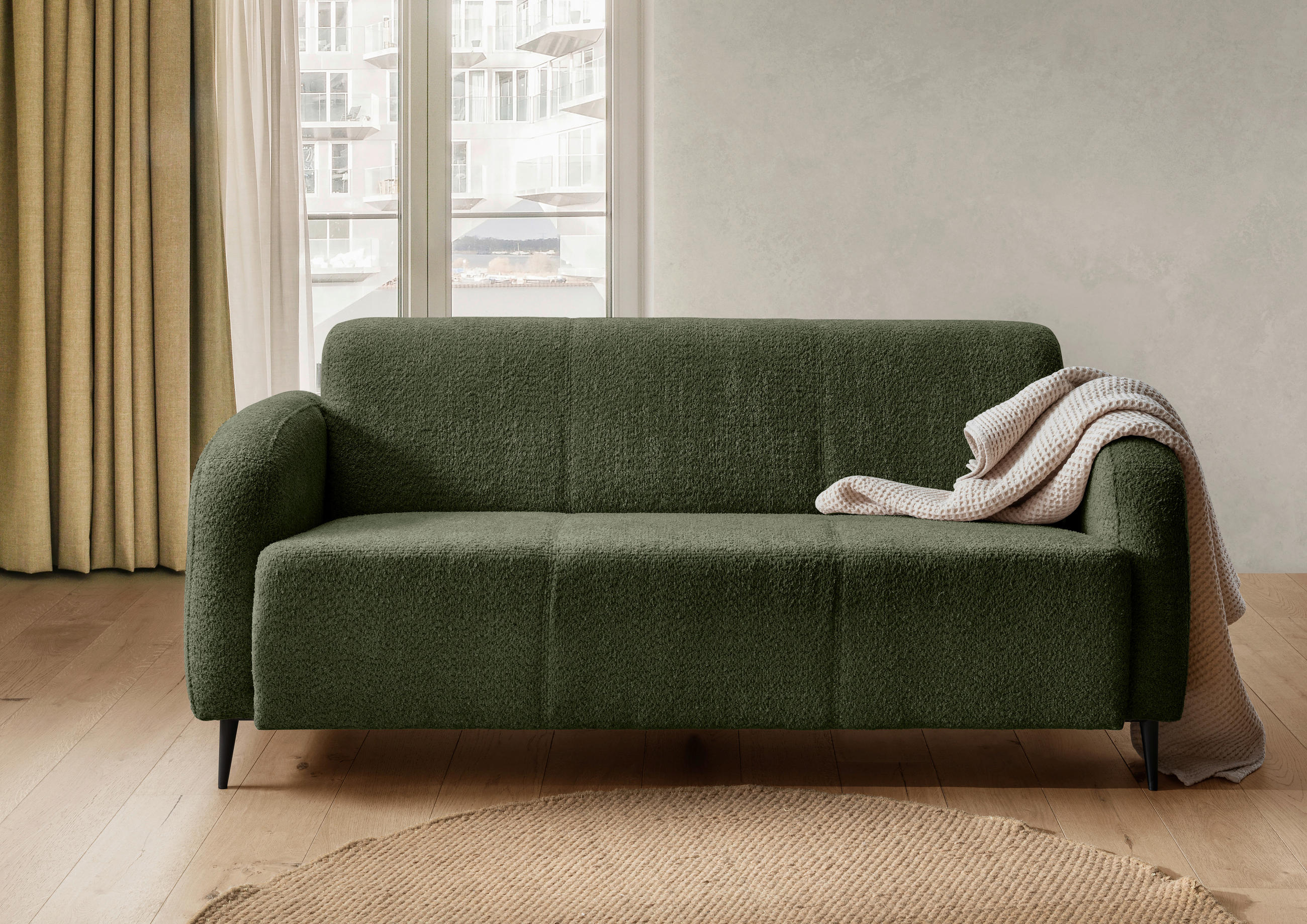 3-SITZER-SOFA in Bouclé Dunkelgrün  - Dunkelgrün/Schwarz, Modern, Textil/Metall (180/76/90cm) - Livetastic