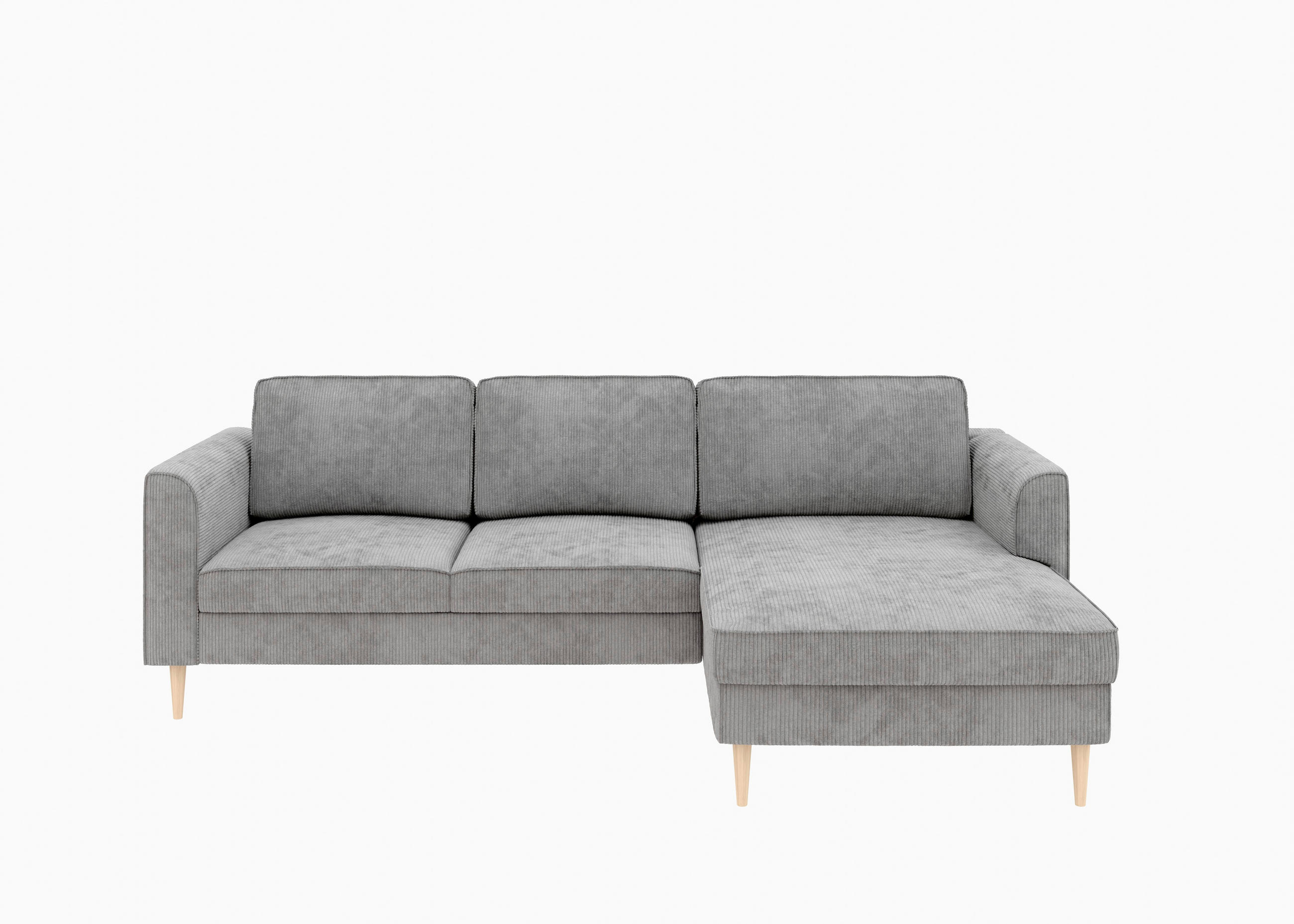 ECKSOFA Cord Grau  - Buchefarben/Grau, Modern, Holz/Textil (232/161cm) - Trendmanufaktur