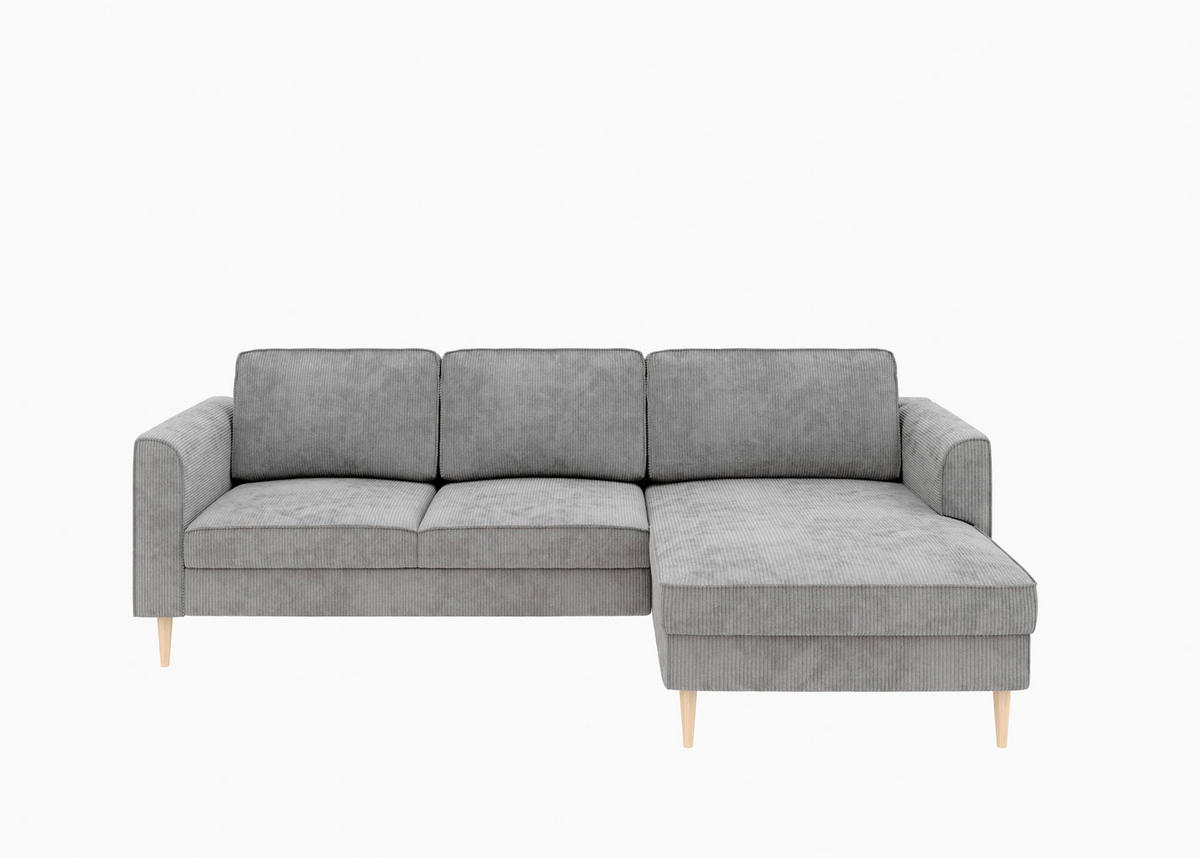 ECKSOFA Cord Grau  - Buchefarben/Grau, Modern, Holz/Textil (232/161cm) - Trendmanufaktur