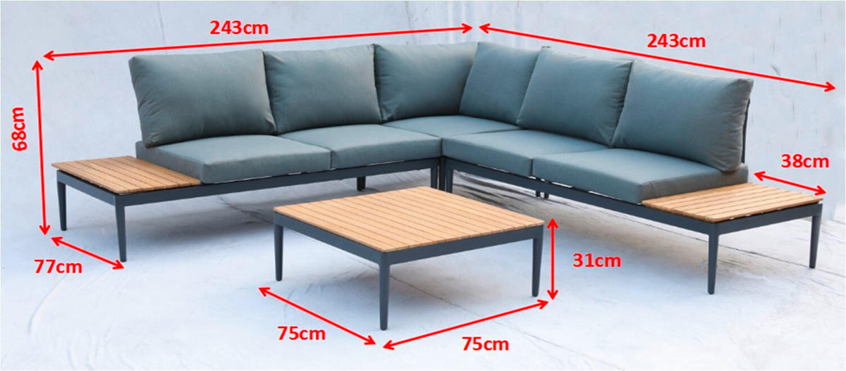 ZAHRADNÍ SEDACÍ SOUPRAVA dřevo, kov, textil - barvy teak/barvy stříbra, Basics, kov/dřevo (243/68/243cm) - Acamp