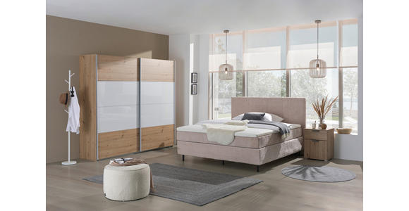 SCHWEBETÜRENSCHRANK  in Weiß, Eiche Artisan  - Alufarben/Eiche Artisan, KONVENTIONELL, Glas/Holzwerkstoff (226/210/62cm) - Xora